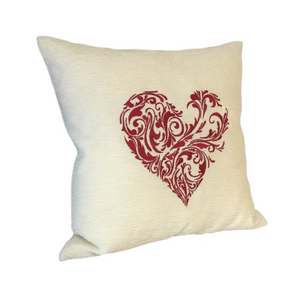 Abstract embroidered heart cushion in pink thread