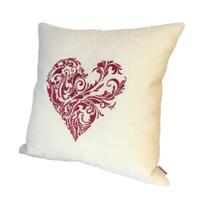 Abstract pink embroidered heart cushion