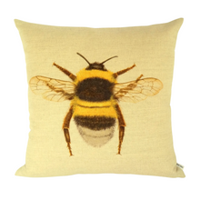 Load image into Gallery viewer, Bumblebee cushion with a large bumblebee printed on to a neutral background
