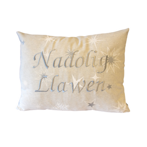 Nadolig Llawen cushion in silver