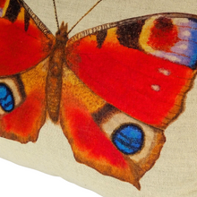Load image into Gallery viewer, Peacock butterfly cushion close up of butterfly detail
