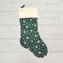 Load image into Gallery viewer, Snowflake Christmas stocking in green
