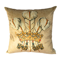 Load image into Gallery viewer, Three Feathers Prince of Wales cushion in beige velvet
